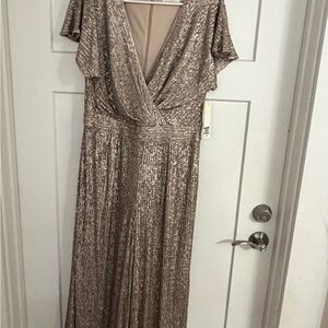 Sequin Wrap Neck Jumpsuit in Champagne